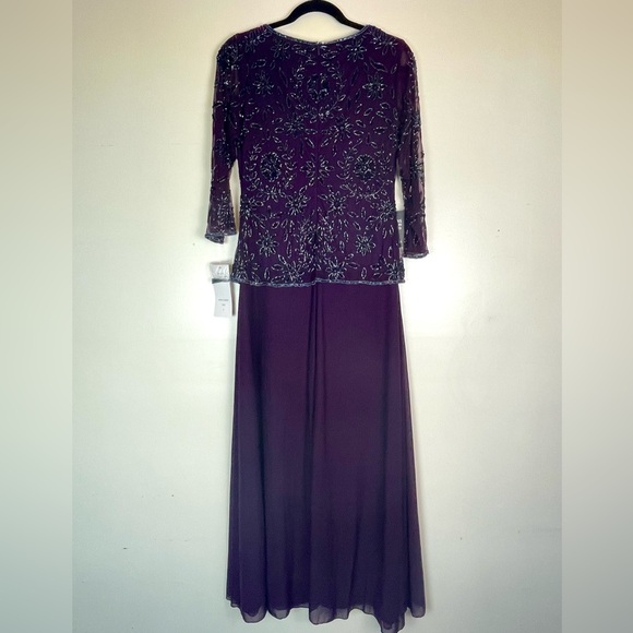 Pisarro Nights Beaded Purple Gown Mesh long sleeve. Size 8 - Picture 7 of 11
